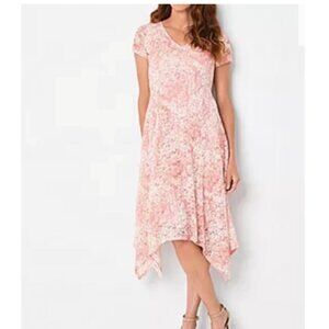 Multicolor Floral Lace Overlay Dress 12 Asymetric Hem Fairy Whimsical Y2K Soft